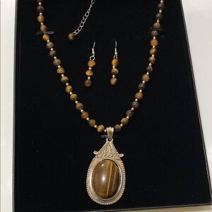Genuine Tiger Eyes Statement Boho Women’s Necklace & Earring Sets | New